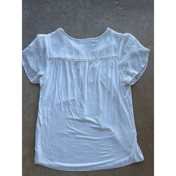 Daniel Rainn White Swiss Dot Short Sleeve Blouse  Womens M Q3 - Picture 5 of 5